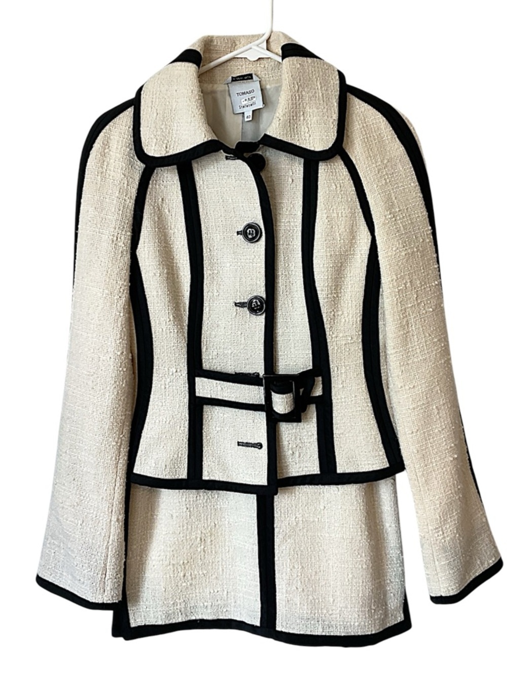Tomaso Stefanelli Wool Blazer and Skirt Set Cream and Black Size 6